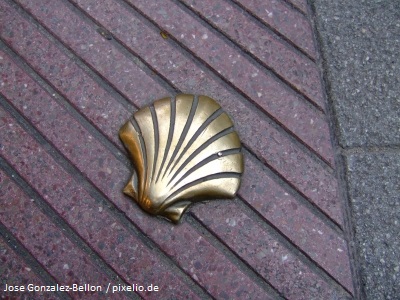 Jajobsmuschel aus Bronze auf einem Stein